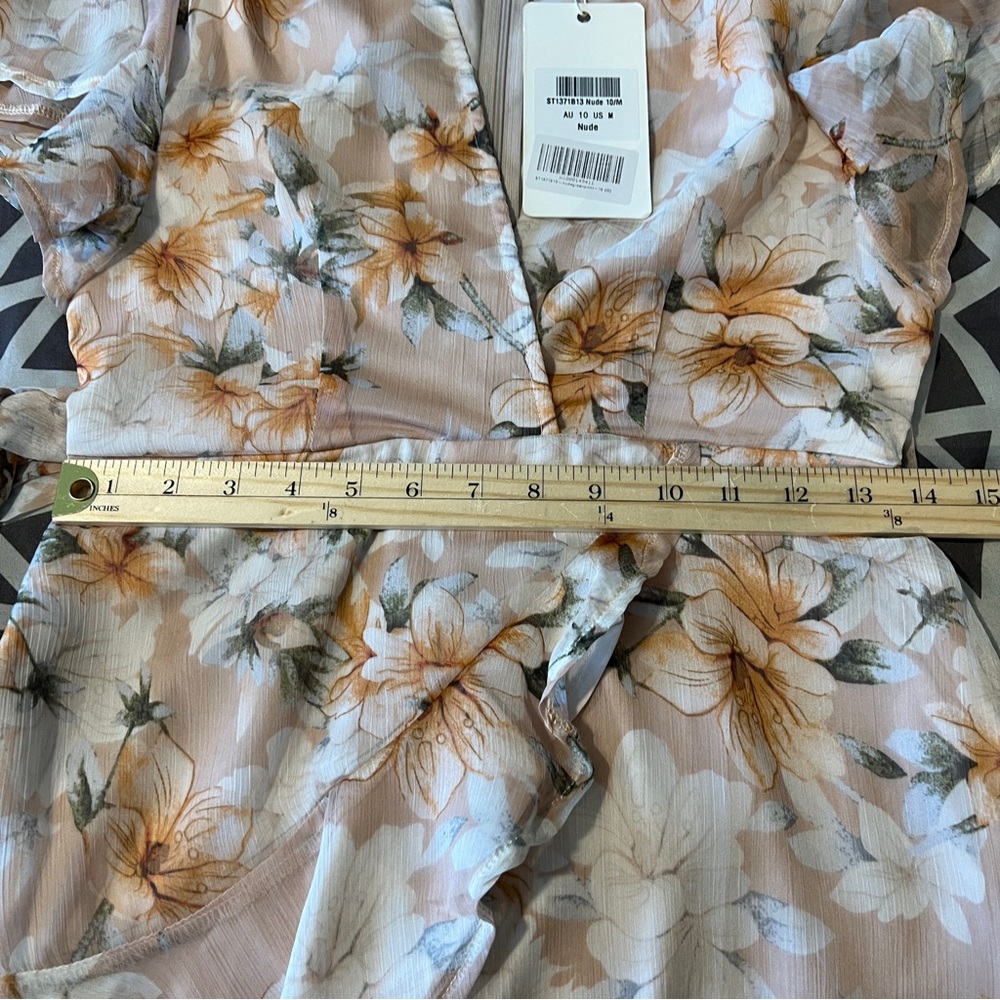 Saints + Secrets Chiffon Floral Flutter Sleeve Tie Waist Faux Wrap Mini Dress M - Picture 14 of 16